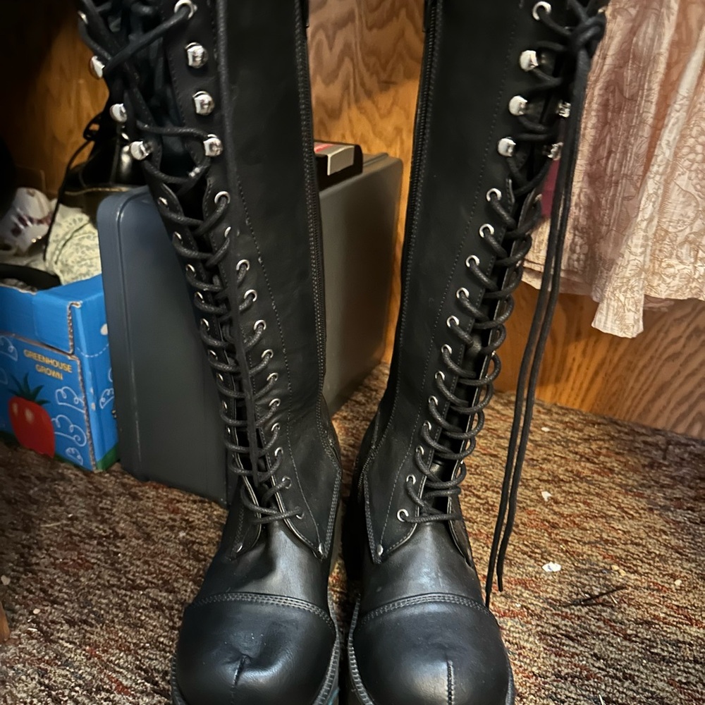 Demonia Black Lace-Up Gothic Boots